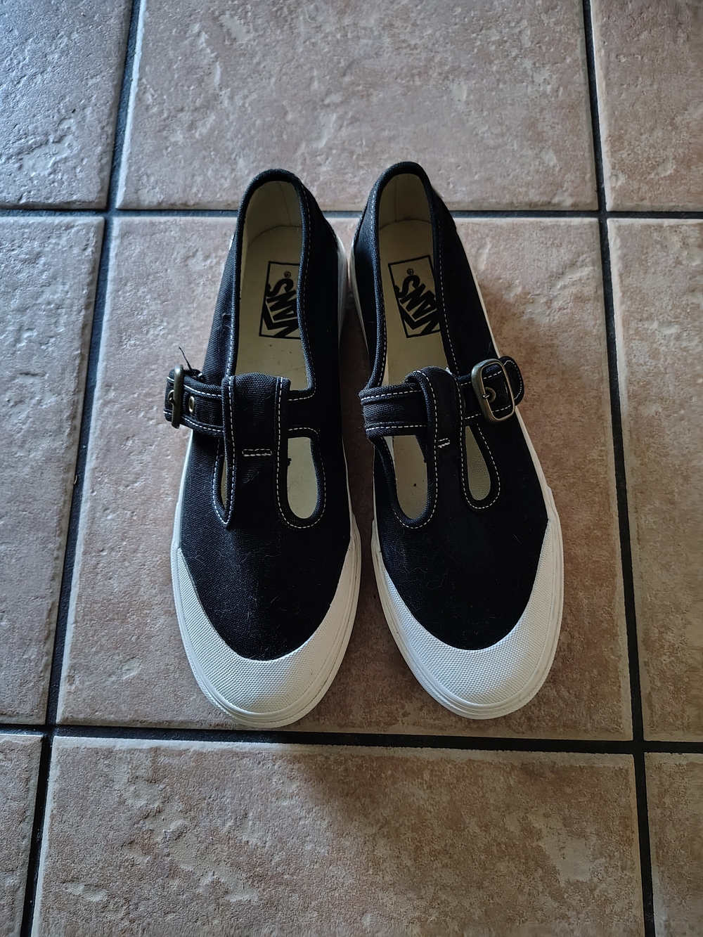 Vans Black Mary Jane Canvas Shoes with Buckle